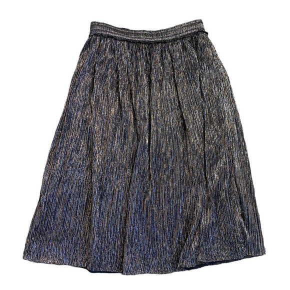 ZARA Black & Gold Metallic Flounce Midi Skirt Small - Picture 2 of 7